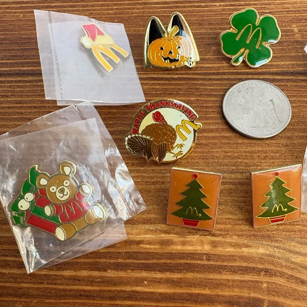 Vintage McDonald's Holiday Enamel Lapel Pin Lot Christmas Halloween Thanksgiving